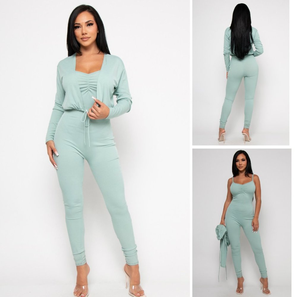 USA made Bottari 2PCS SET ribbed JUMPSUIT AND JACKET, S,M,L